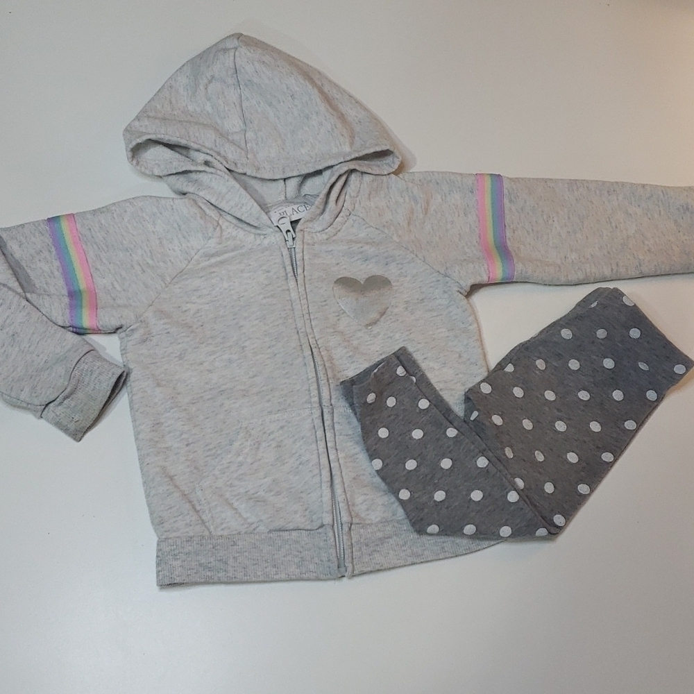 5/$30 CHILDREN'S PLACE Pastel Heart Hoodie Zip Up + GEORGE polka Dot leggings